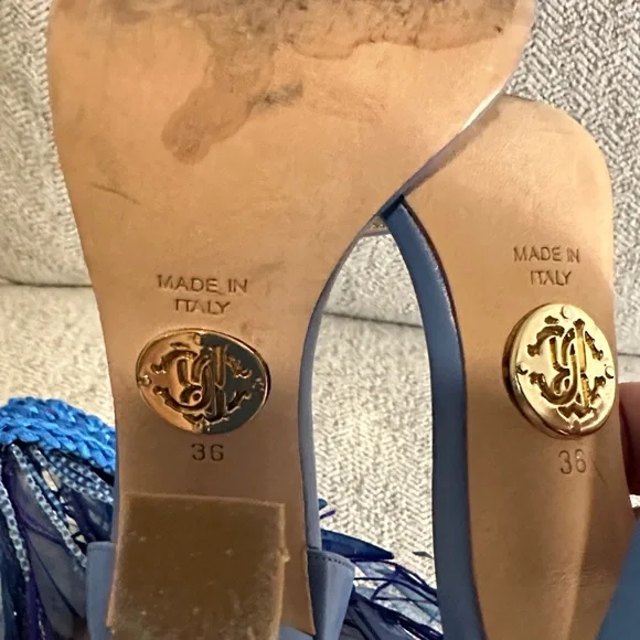 Roberto Cavalli - size 36 Light Blue Women's Fringe Heeled Sandals - Picture 6 of 9